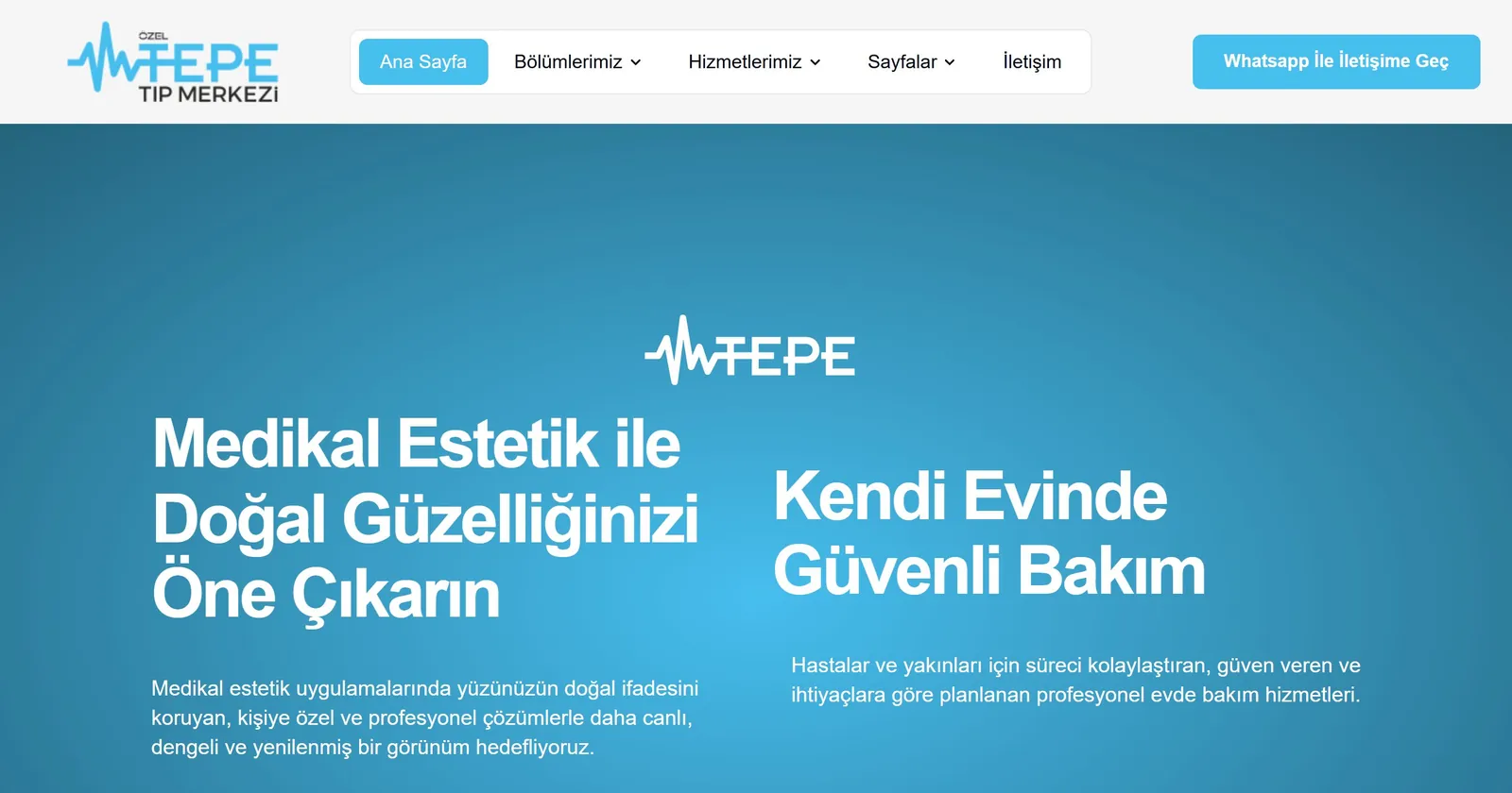 Özel Tepe Tıp Merkezi projesi web sitesi görseli